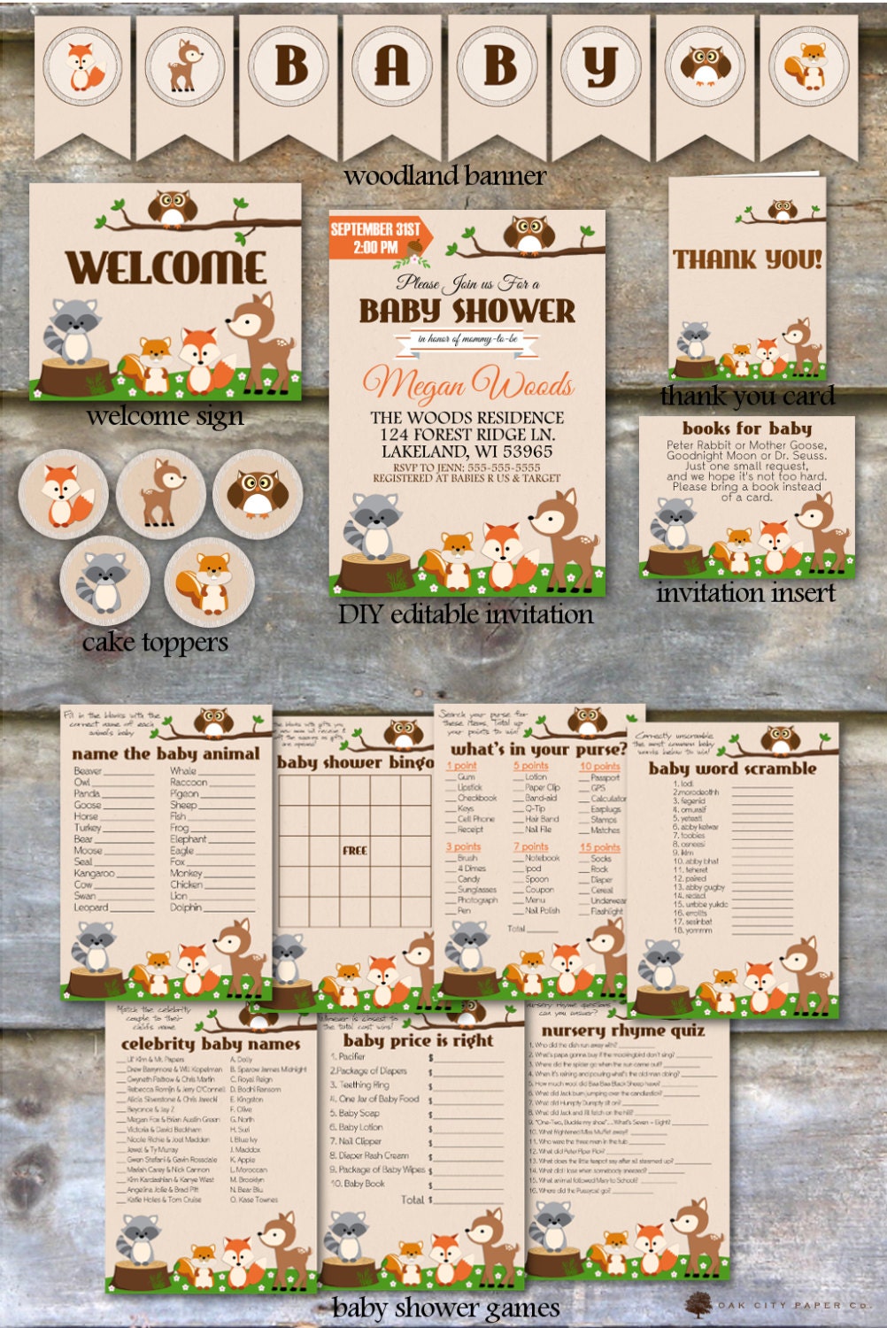 Woodland Baby Shower Party Package Woodland Animal Baby