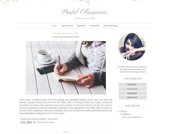 SUMMER SALE! Blogger Template Responsive - Watercolor Floral Blog Design - Blog Theme - Blog Layout - Blogspot Template