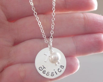 Personalized Cross Necklace, Baby Dedication Gift, Girl Baptism Gift, Name Necklace, Girl First Communion Gift, Baby Name Necklace, Custom