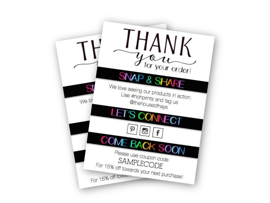 Premium Etsy Shop Thank You For Your Order Insert Cards