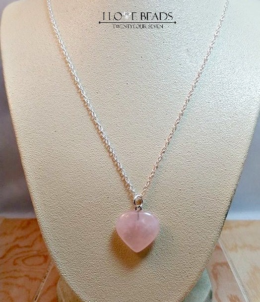 rose quartz heart necklace rose quartz pendant by ILoveBeads247