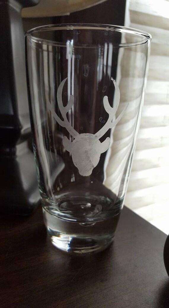 Deer Buck Etched Drinking Glass