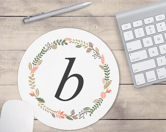 Light Grey Monogram Mouse Pad, Mouse pad Floral, Personalized Mouse pad, Monogram Coaster, Floral Coaster, Personalized Coaster (0031)
