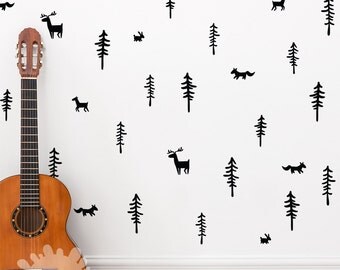 Woodland Wall Decal / Forest Wall Decal / Fox Wall Decal / Tree Wall Decal / Nursery Wall Decal