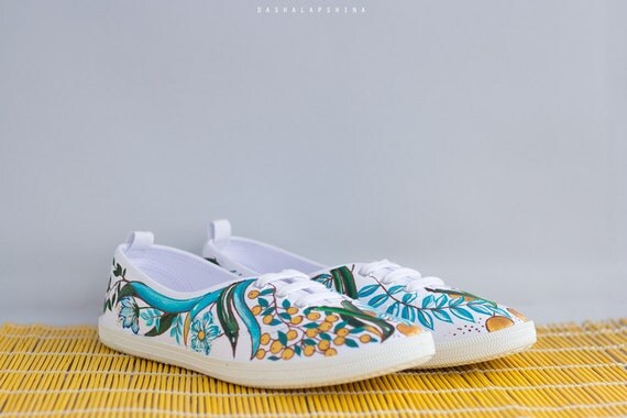 Hand painted Women Canvas Shoes white sneakers by SpringHoliday