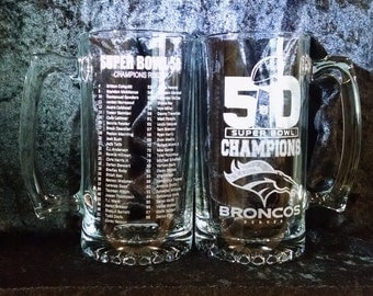 Denver BRONCOS Super Bowl 50 Champions 27 oz Beer Mug w/Team Roster