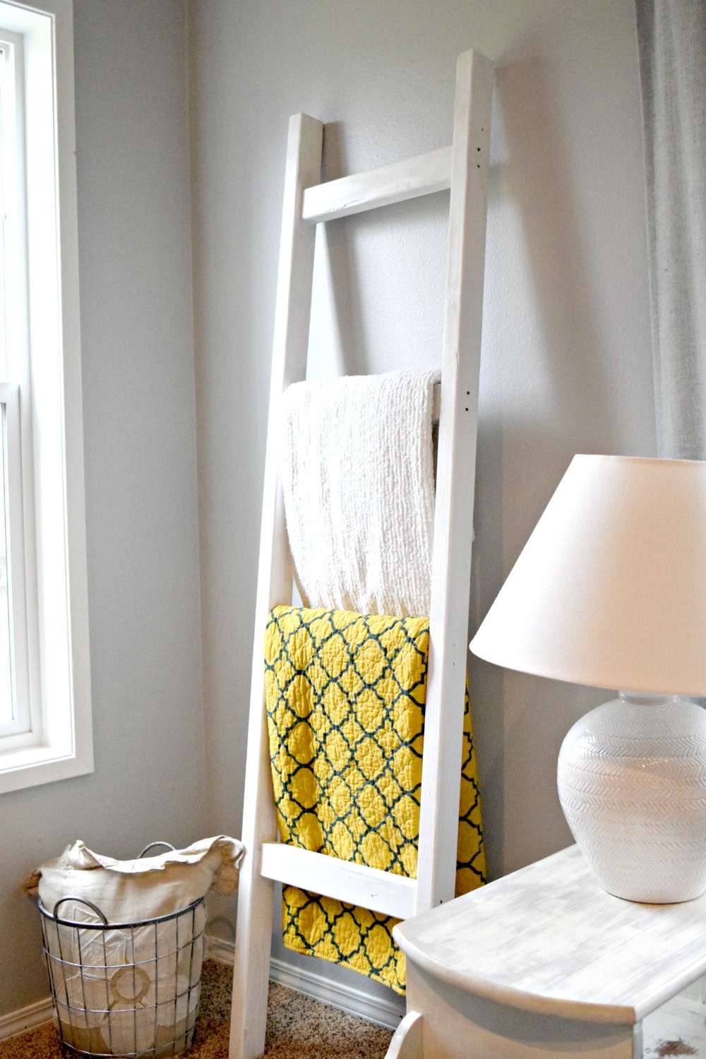 Blanket Ladder Wood Quilt Ladder White Blanket by StumpandTwig