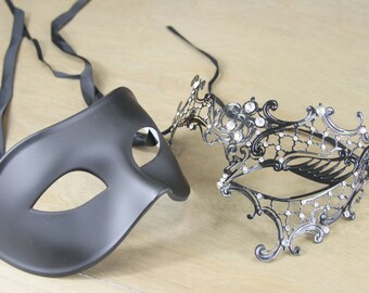 His and Her Couple Mask | Masquerade Mask | Venetian | Prom | Wedding | PM004BK + L2007BK