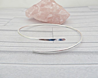 Sterling silver bangle, Sterling silver cuff, Silver cuff bracelet, Minimalist silver bracelet, Hand forged cuff, 925 wire cuff, Made in UK