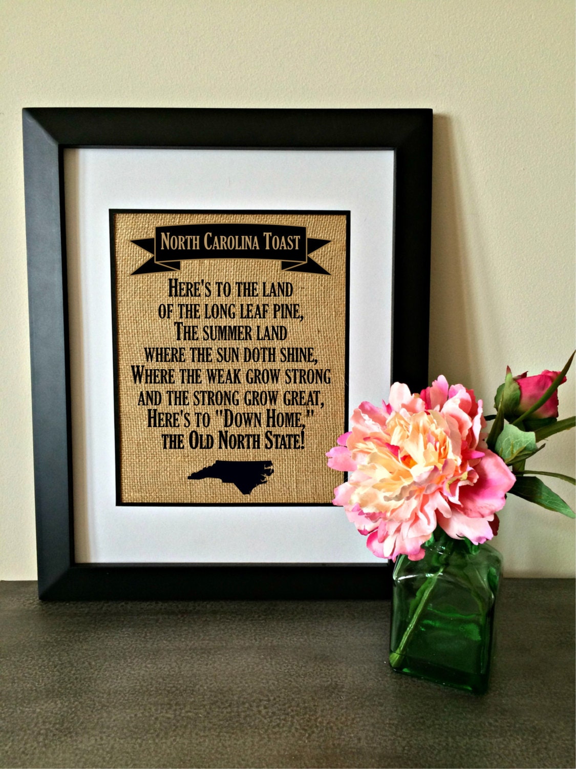 North Carolina Toast burlap print. Here's to Down