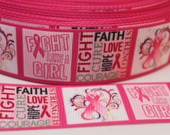 Breast Cancer Ribbon 1 Inch Grosgrain Ribbon by the Yard for Hairbows, Scrapbooking, and More!!
