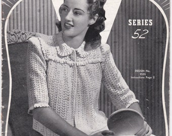Cardigan PDF Pattern Short Sleeve Knitting Patterns 1940s Womens Clothing Digital Download Casual Top Knit Pattern Spring Fashion Knitting