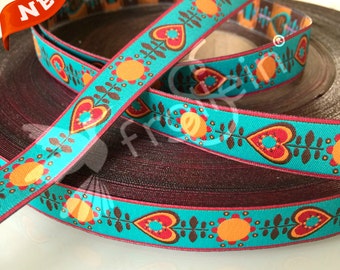 Woven Ribbon "Retrolove" Turquoise by Nicibiene Lillestoff by the 1 yard