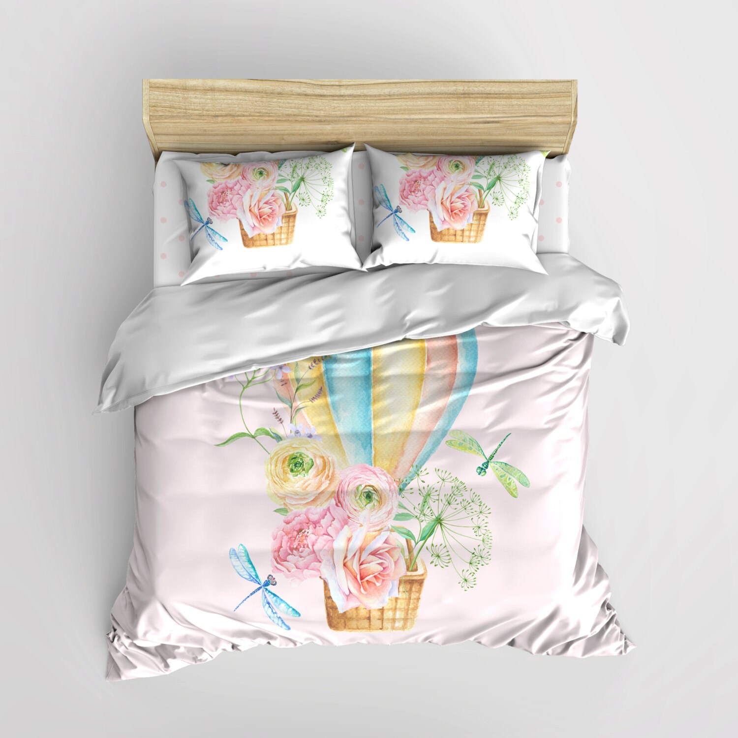Watercolor Floral Hot Air Balloon Bedding Personalized