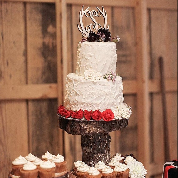 Wooden Antler Cake Topper Initial Monogram Wooden Antler Cake Topper Initial Monogram