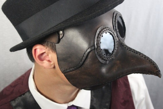 Leather Plague Doctor Mask in Black- hawk inspired design. (glasses friendly) by KwestCostumeArt steampunk buy now online