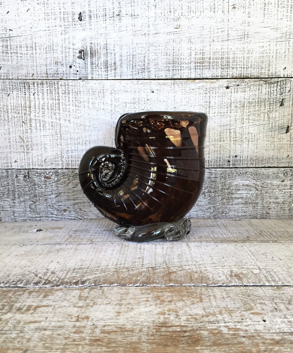 Vintage Shell Vase Glass Seashell Vase Nautical Flower Vase