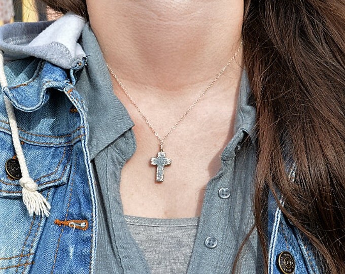 Silver Cross, Solid Silver Cross, Rustic Cross, Cross Necklace, Bohemian Cross, Small Silver Cross, Unisex Cross, Sterling Silver Cross