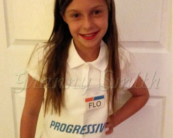 Children's Flo Progressive Insurance Apron, Name Badge + pin WITH REAL or ATTACHED pins. Dress up costume. Imaginative play. Halloween