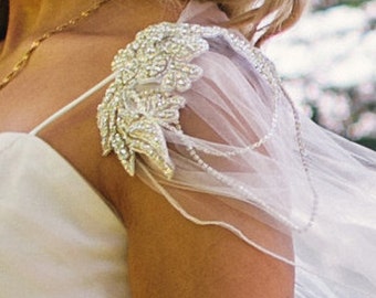 Bridal cape veil, wedding cape, diamante tulle cape, tulle cape shawl, bridal veil long, vintage veil, winter wedding veil, custom made veil