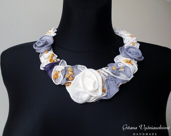 Amber Necklace, Linen Necklace, Baltic Amber necklace