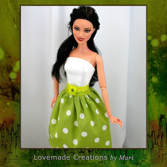 Barbie Dress White/Green Polka Dot Dress by LovemadeByMari on Etsy