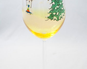 Painted Wine Glass, Snowman Wine Glasses, Tree Topper, Christmas Wine Glass, Wine, Painted Wine Glasses, Hand Painted Wine Glasses, Holiday