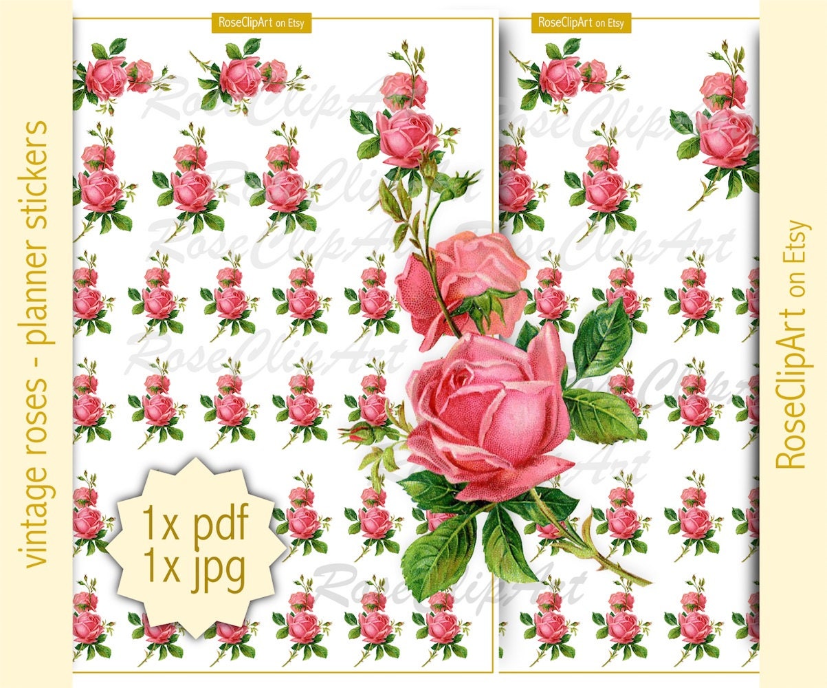 vintage rose planner stickers printable instant download