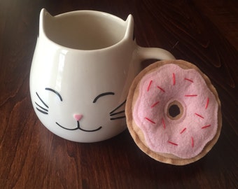 Donut Cat Toy with Organic Catnip - Vanilla with Cherry Frosting and Sprinkles