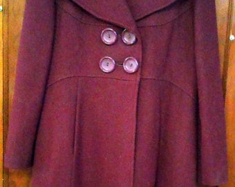 Vintage 1970's Cranberry Double Breasted Wool Coat With Big Buttons