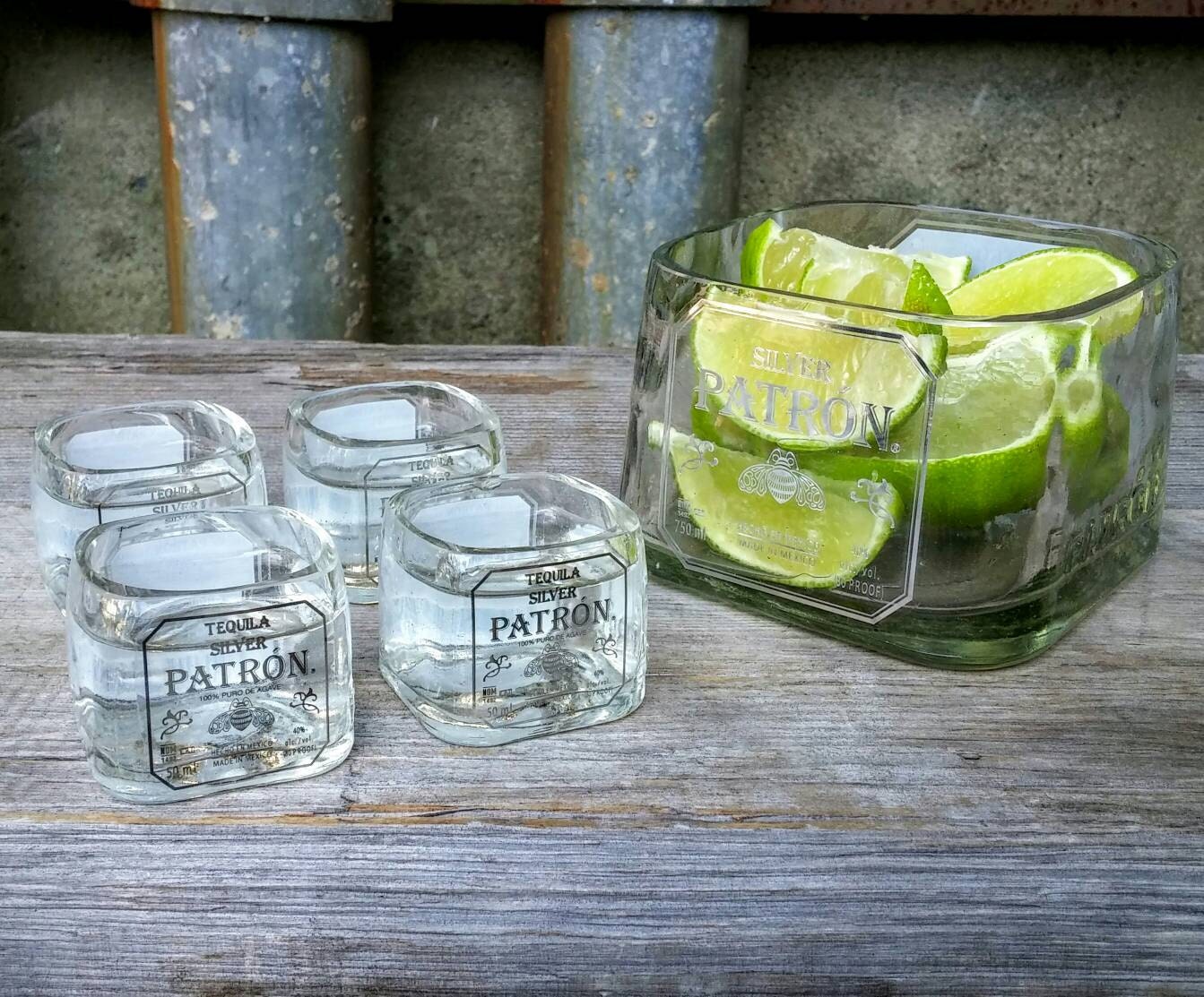 Patron Shot Glass Set With Lime Serving Dish Tequila Glasses 