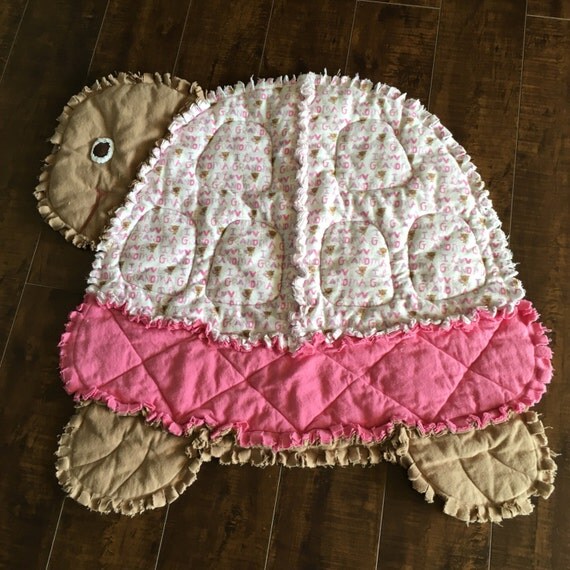 Turtle Rag Quilt Baby Blanket Pink Turtle Throw Flannel