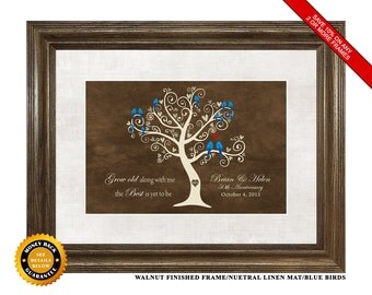 50th Anniversary Gift, Framed & Matted Love Birds Print, Solid Oak Frame, 16x20 Overall Size