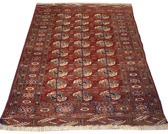 3.8x5.7 Antique Persian Turkoman Rug - home decor, oriental rugs, area rug 4x6, red rug, tribal rug, geometric rug