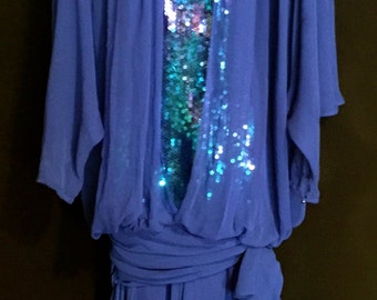 Vintage 80's Royal Blue Chiffon And Sequin dress VG198
