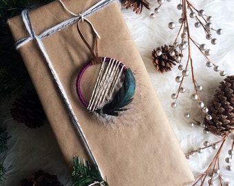 Small Dream Catcher Holiday Decor - Modern Boho Christmas Ornament - Rustic Dreamcatcher Ornament - Bohemian Christmas Gift Topper