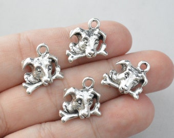 5 Pcs Dog Charms Antique Silver Tone 15x15mm - YD1048