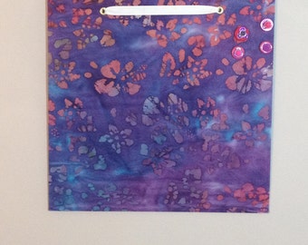fabric covered magnet board 16x16 purple batik print