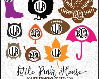 Fall Monogram SVG, Fall Monogram, Thanksgiving SVG, Thanksgiving, Turkey Monogram, Football Monogram, Leaf Monogram, svg, silhouette studio