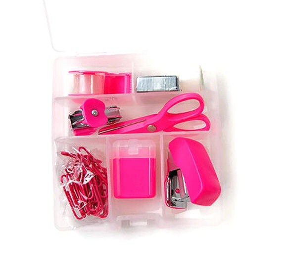 Pink mini stationery set in plastic box planner supplies