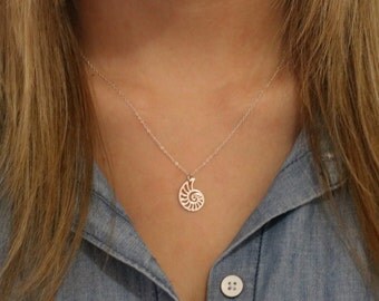 Nautilus Necklace -Sterling Silver Nautilus Necklace -Nautilus Pendant -Shell Necklace - Silver Shell Spiral Shell Necklace Resort Jewelry