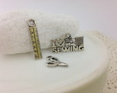 Sewing Charms, x6, Seamstress, Craft Charms, I Love Sewing, Ruler Charms, Scissors Charms, Jewerly Making, DIY, Hobby Charms, Craft Charms