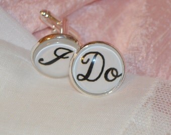Groom Wedding Gift / Groom CUFFLINKS / Silver / Calligraphy / I DO / Groom Shower / Bridal Gift / Wedding Day Gift / Heirloom / Groom Gift /