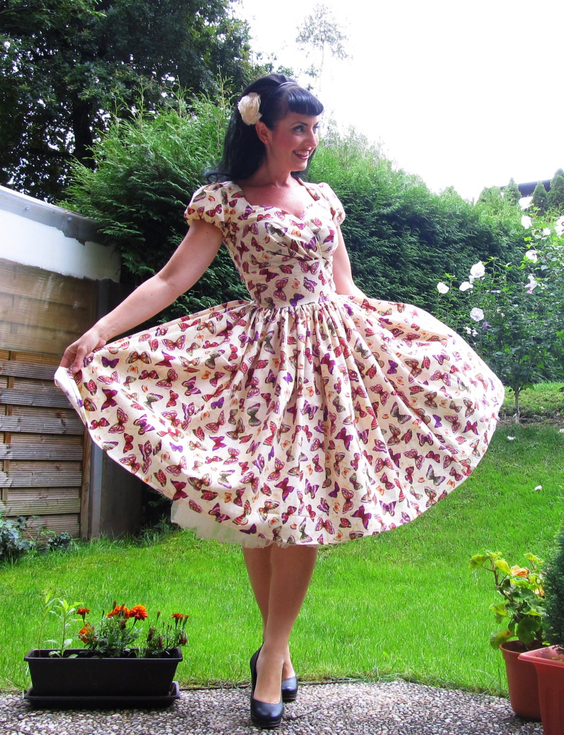 Pinup dress 'Petal dress in Autumn Butterflies' READY