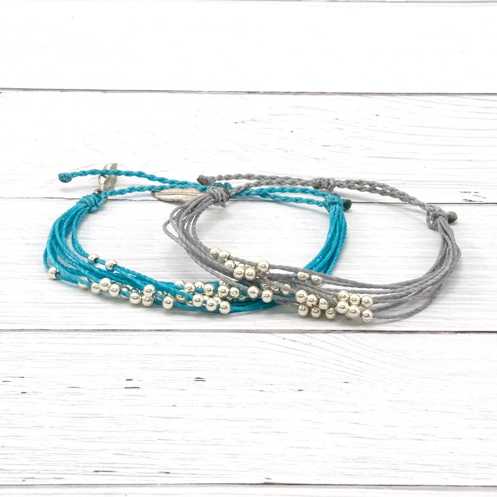 Wax Cord Bracelet Silver Friendship Bracelet Wax Cord Surfer