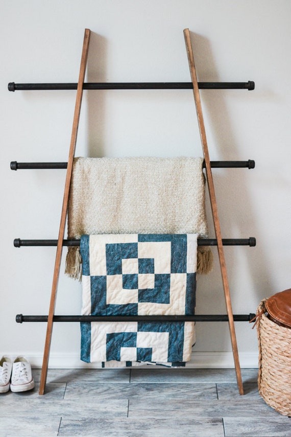 Items similar to Blanket Ladder, Wooden Rustic Ladder, Industrial