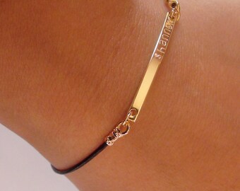 Sale-Monogram Bracelet, Elegant Leather Coated Name Bracelet, Small Charm Bracelet, Wedding gift,Bridesmaids gift,Flower girl,Christmas gift