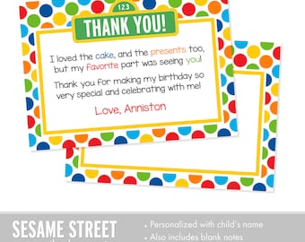 Sesame Street Thank You Cards, Sesame Street Birthday, Printable Kids Thank You Cards, Custom Thank You Cards for Kids