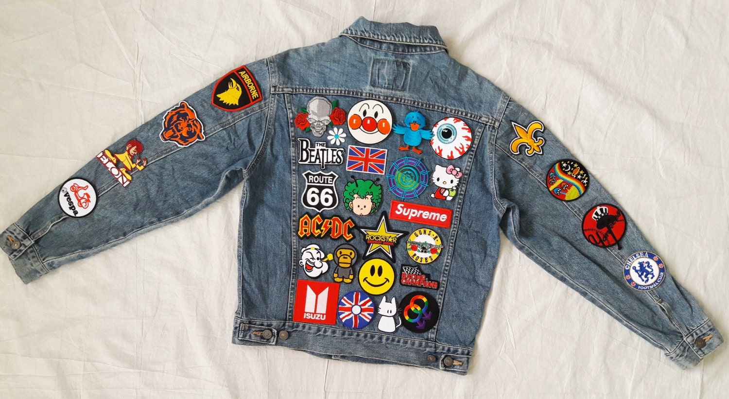Patched Denim / Hand Reworked Vintage Jean Jacket with Patches