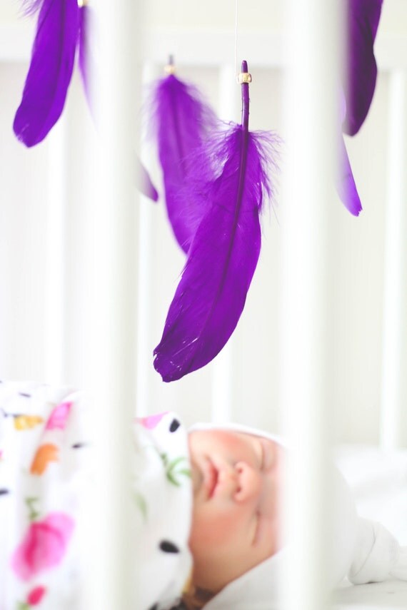 Purple Lace Feather Mobile Brown Boho Bohemian by TheDreamBarn